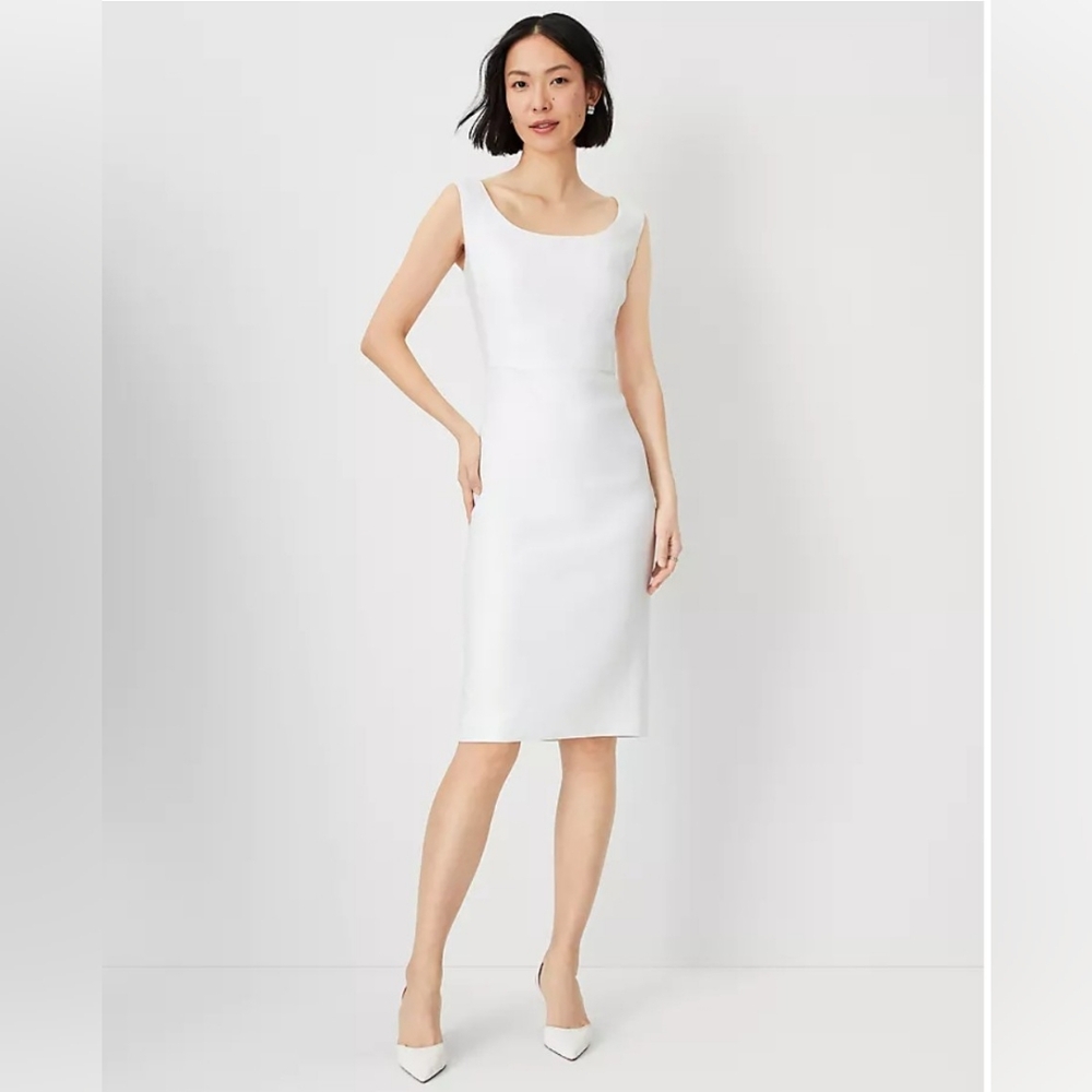 Ann Taylor White Herringbone Linen Sheath Dress